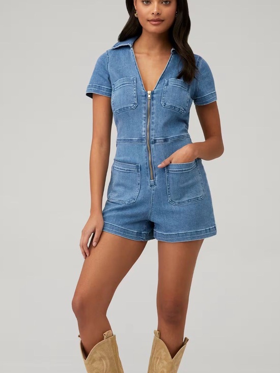 Show Me Your MuMu Pants - Show Me Your MuMu Blue Denim Zip-Front Romper